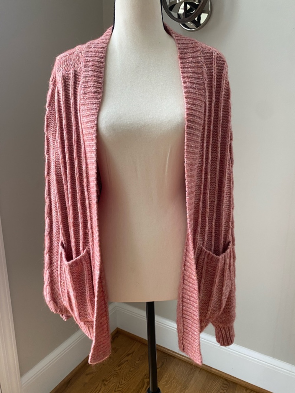 Madewell medium boxy balloon sleeve cardigan pink alpaca grandmacore cozy